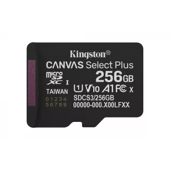 Kingston Technology 256GB micSDXC Canvas Select Plus Gen3 150R A1 üksikpakend w/o ADP