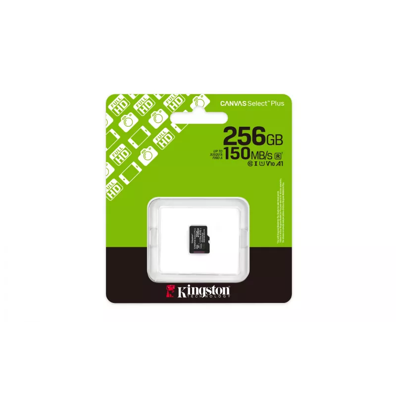 Kingston Technology 256GB micSDXC Canvas Select Plus Gen3 150R A1 üksikpakend w/o ADP