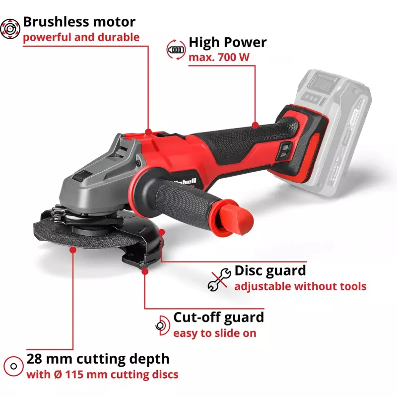Juhtmeta nurklihvmasin EINHELL AXXIO 18/115 — 18 V, 115 mm ketas, ainult seade (ilma aku/laadijata)