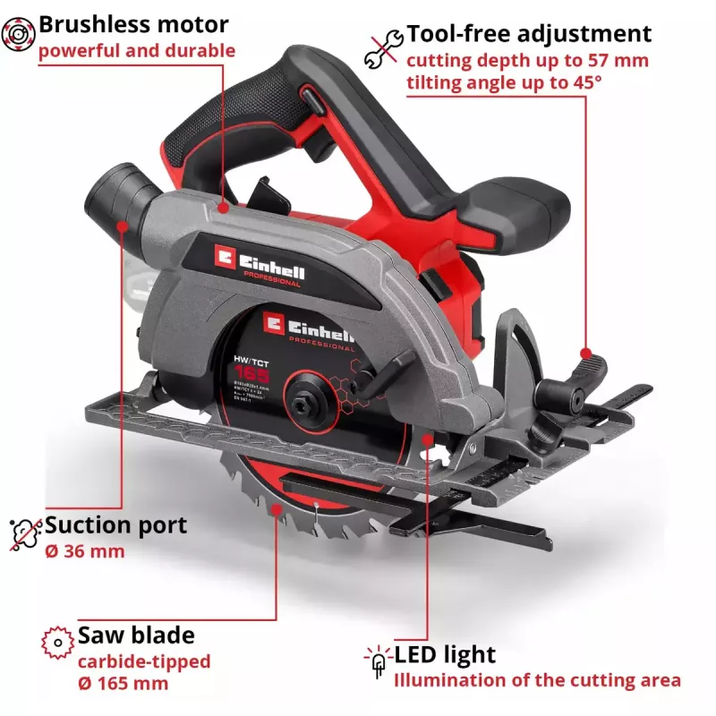 Juhtmeta ketassaag EINHELL Professional TP-CS 18/165 Li BL, 18 V, solo (ilma aku/laadijata)