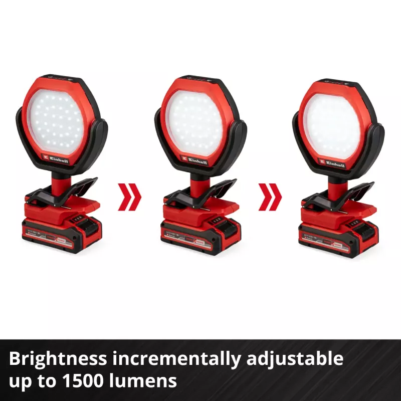 Juhtmeta välilamp EINHELL GC-OL 18/1500 Li‑Solo — LED-valgusti, aku ja laadija ei kuulu tarnekomplekti