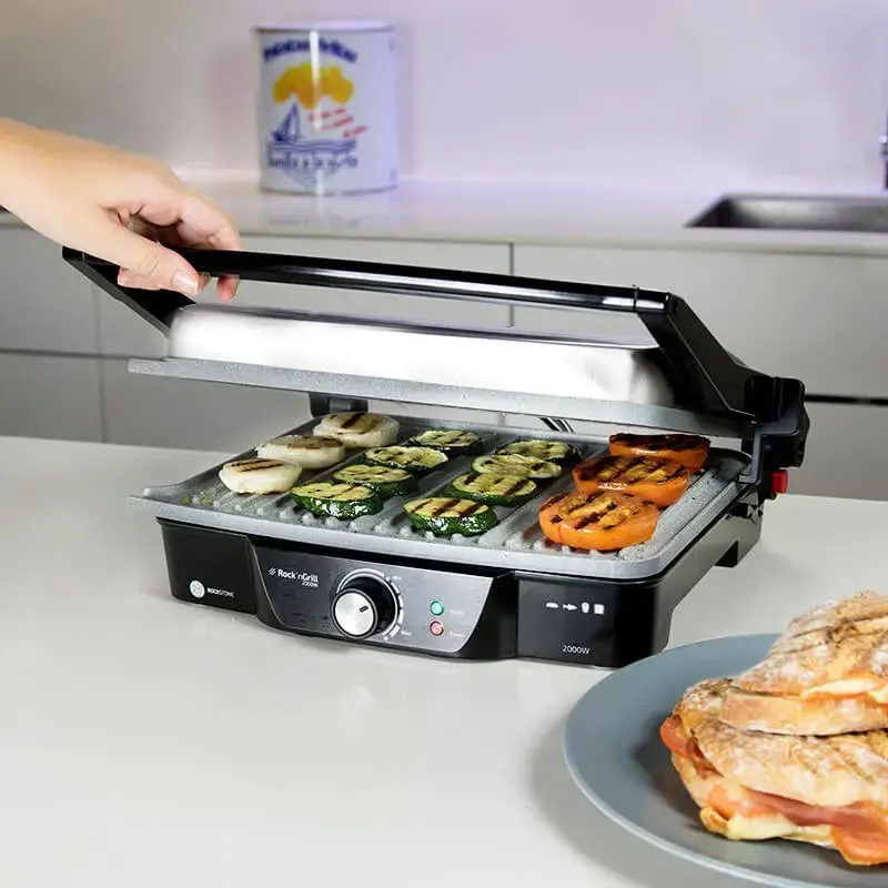 Kontaktgrill CECOTEC Rock'nGrill 2000 — 2000 W, ristkülikukujuline, must/roostevaba teras, reguleeritav termostaat, 340×330×130 mm