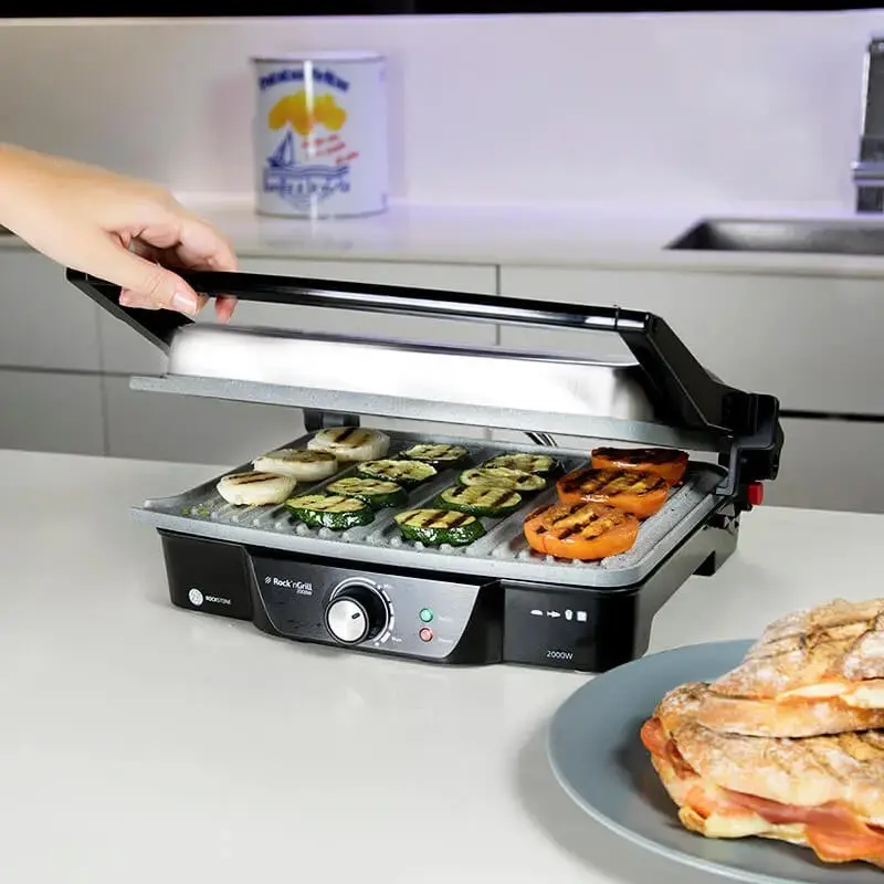 Kontaktgrill CECOTEC Rock'nGrill 2000 — 2000 W, ristkülikukujuline, must/roostevaba teras, reguleeritav termostaat, 340×330×130 mm