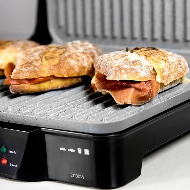 Kontaktgrill CECOTEC Rock'nGrill 2000 — 2000 W, ristkülikukujuline, must/roostevaba teras, reguleeritav termostaat, 340×330×130 mm