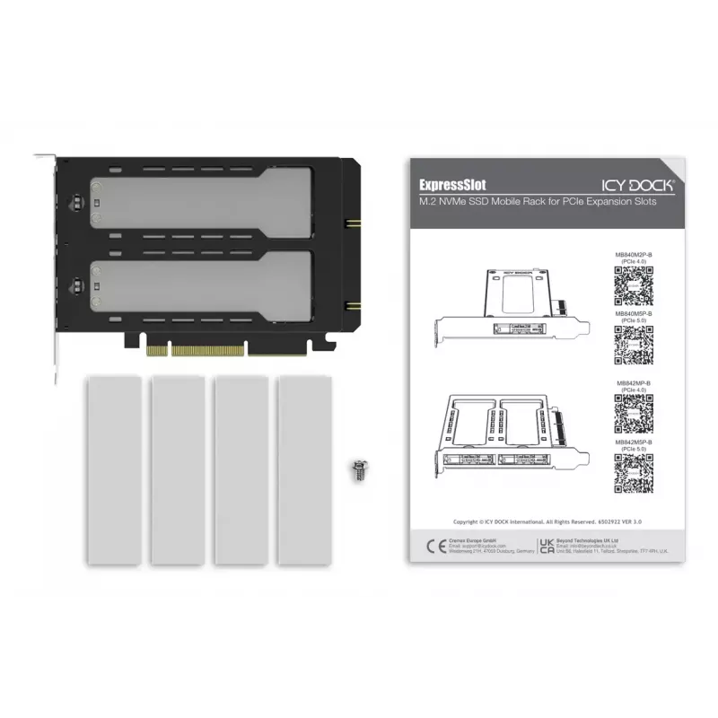 Icy Dock ExpressSlot Elite liidesekaart MB842MP-B — PCIe kuumvahetusega 2,5-tollise ketta adapteripesa, must/hõbedane
