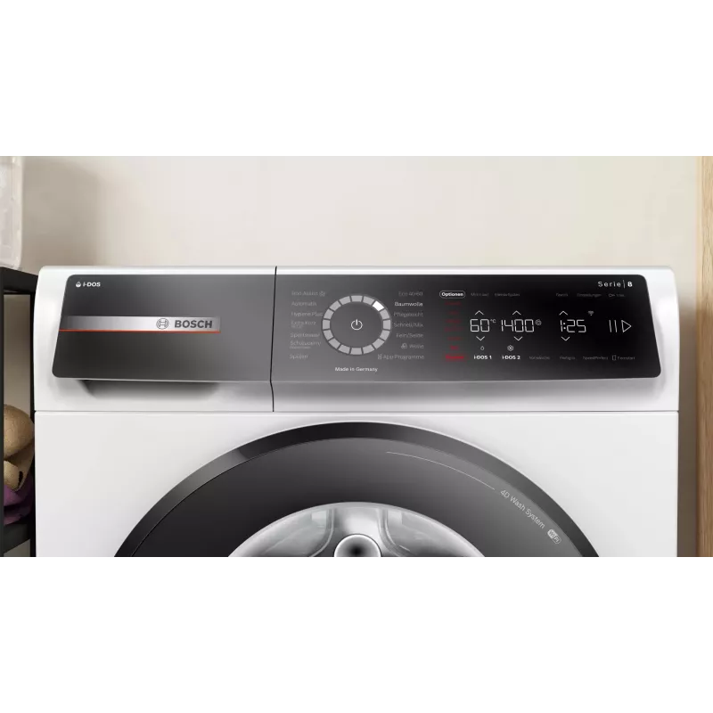 Bosch Serie 8 WGB244A40 eestlaetav pesumasin, 9 kg, 1400 p/min, i-Dos, valge/must