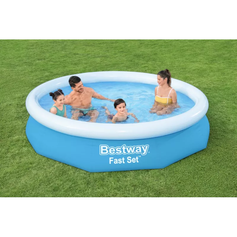 Bestway Fast Set ümmargune täispuhutav basseinikomplekt 3,05 m x 66 cm, 3200 L, Täispuhutav bassein, Laps ja täiskasvanu, Sinine, Valge, 9,26 kg