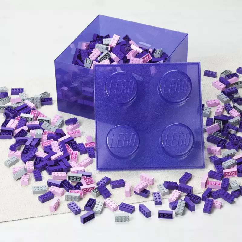 Hoiukarp Room Copenhagen LEGO Storage Brick 4 Top Lid Glitter — lilla/läbipaistev