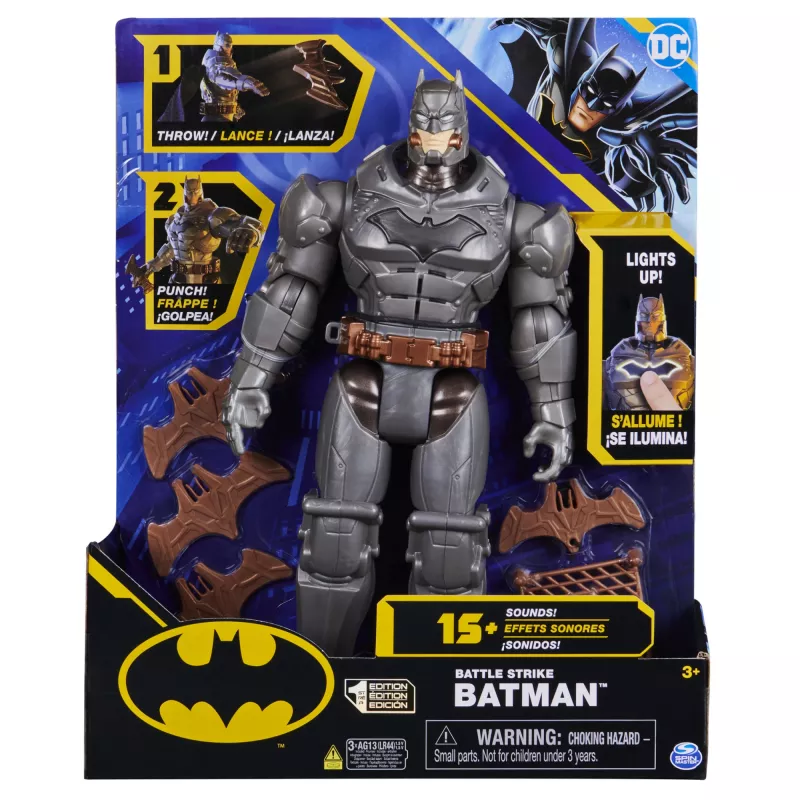 DC Comics , Battle Strike Batman 12-tolline märulifiguur, 5 aksessuaari, 20+ heli, kogutavad laste mänguasjad poistele ja tüdrukutele alates 3. eluaastast