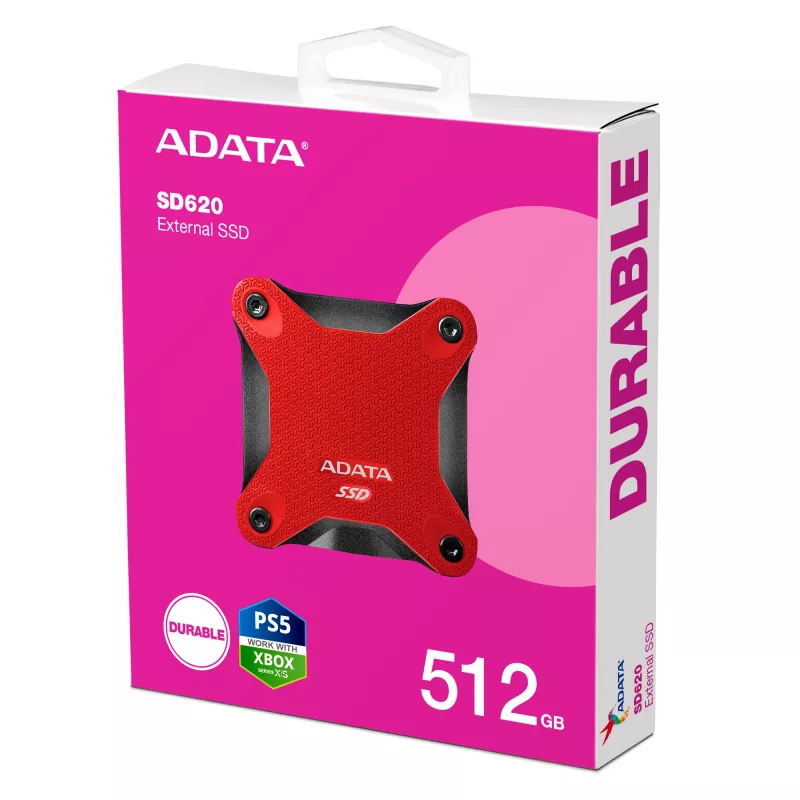 Väline SSD ADATA SD620 512 GB, USB 3.2 Gen 2 Micro-USB B, punane, silikoonkorpus