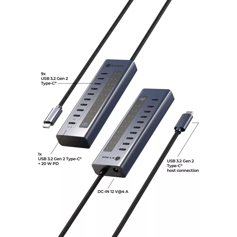 USB-jaotur icybox IB-HUB1450-C31 — 10 porti, USB 3.2