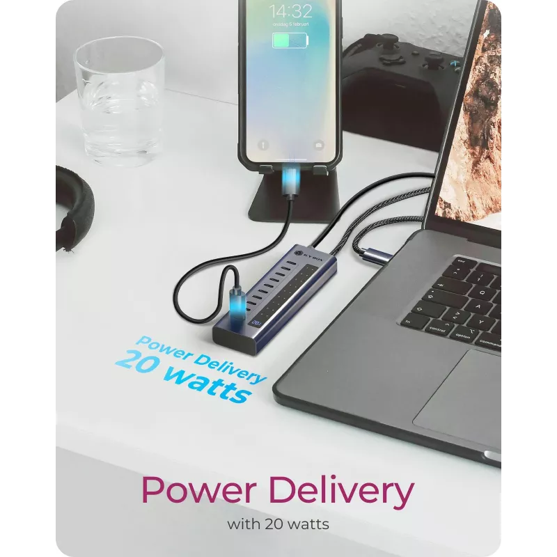 USB-jaotur icybox IB-HUB1450-C31 — 10 porti, USB 3.2