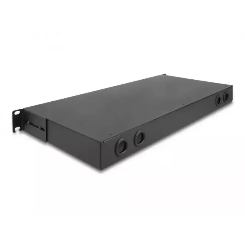 DeLOCK 19-tolline fiiberoptiline HD patch-paneel 1U must metallist rack-kinnitus