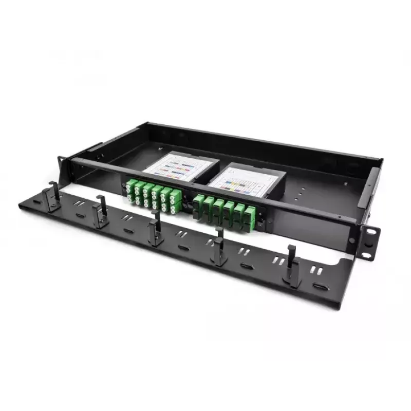 DeLOCK 19-tolline fiiberoptiline HD patch-paneel 1U must metallist rack-kinnitus