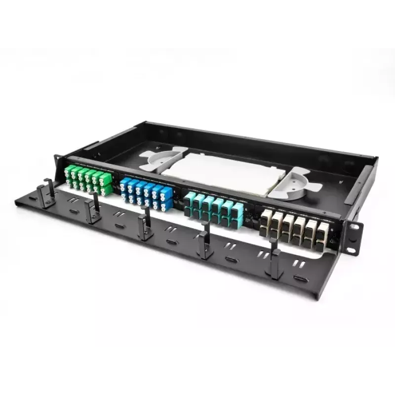 DeLOCK 19-tolline fiiberoptiline HD patch-paneel 1U must metallist rack-kinnitus