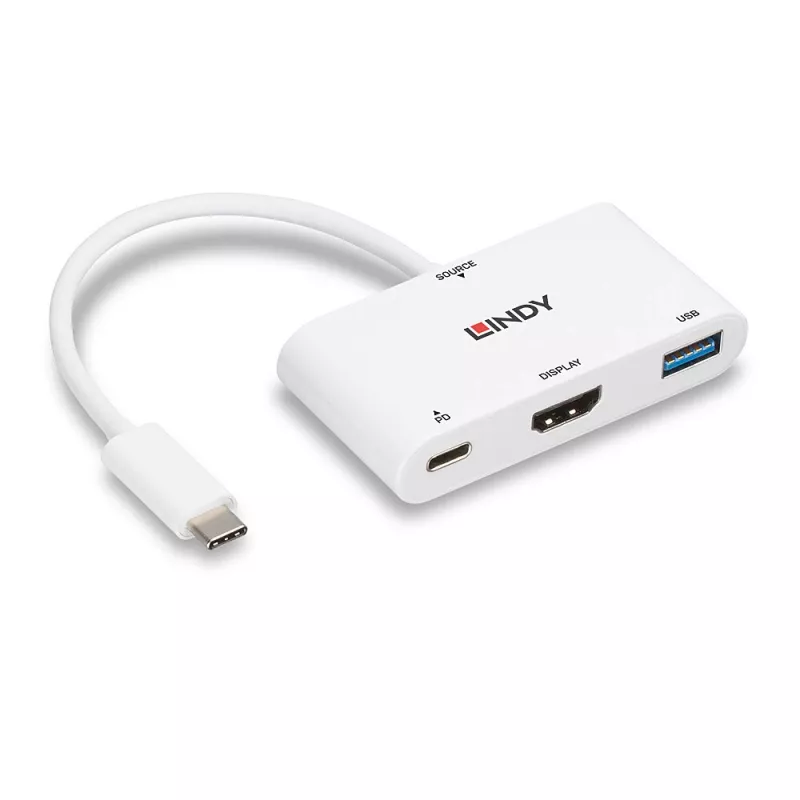 Lindy USB 3.2 USB-C HDMI-muundur koos USB Type-A pordi ja toiteedastusega