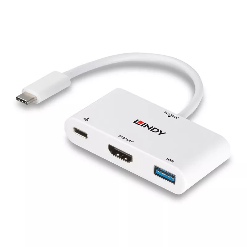 Lindy USB 3.2 USB-C HDMI-muundur koos USB Type-A pordi ja toiteedastusega