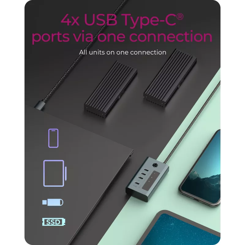 ICY BOX IB-HUB1454-C31 USB 3.2 Gen 1 (3.1 Gen 1) USB-C 10000 Mbit/s Sinine, Hall