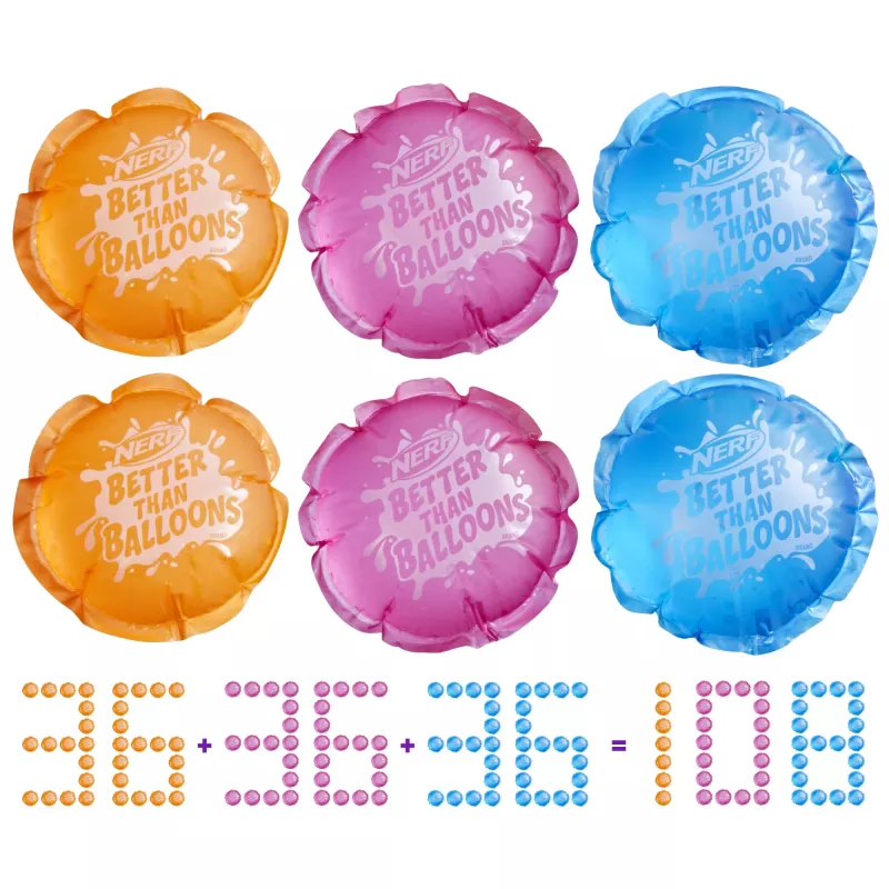 Nerf Super Soaker Better Than Balloons veemänguasjad, lihtne 1-osaline koristamine, 108 kapslit, palju mängimisviise, tagahoovi veemõnu, kingitused lastele, vanus 3+