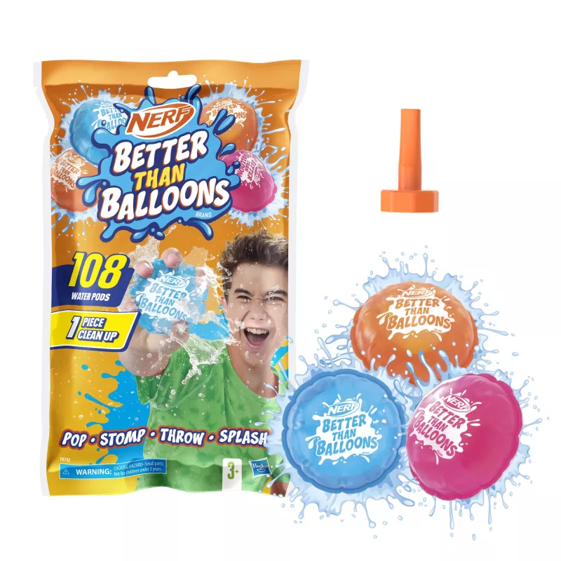 Nerf Super Soaker Better Than Balloons veemänguasjad, lihtne 1-osaline koristamine, 108 kapslit, palju mängimisviise, tagahoovi veemõnu, kingitused lastele, vanus 3+