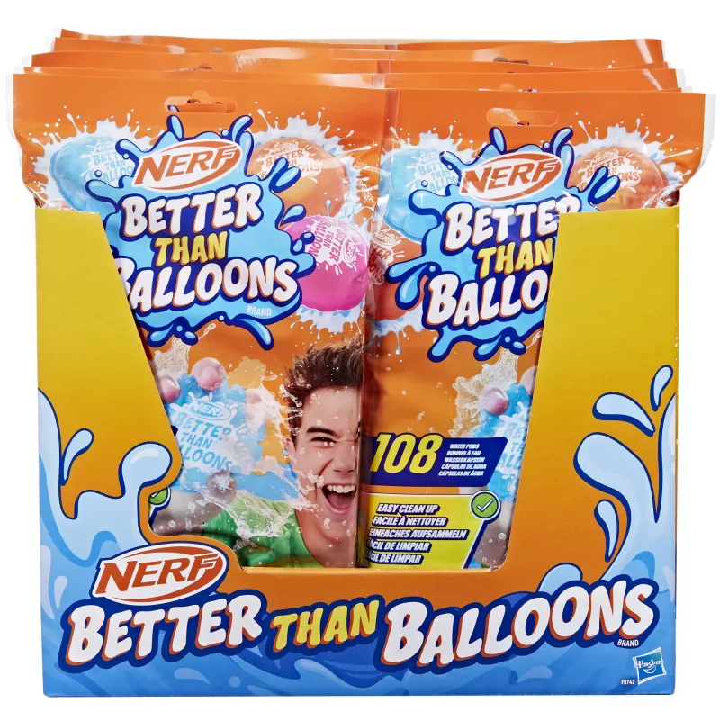 Nerf Super Soaker Better Than Balloons veemänguasjad, lihtne 1-osaline koristamine, 108 kapslit, palju mängimisviise, tagahoovi veemõnu, kingitused lastele, vanus 3+