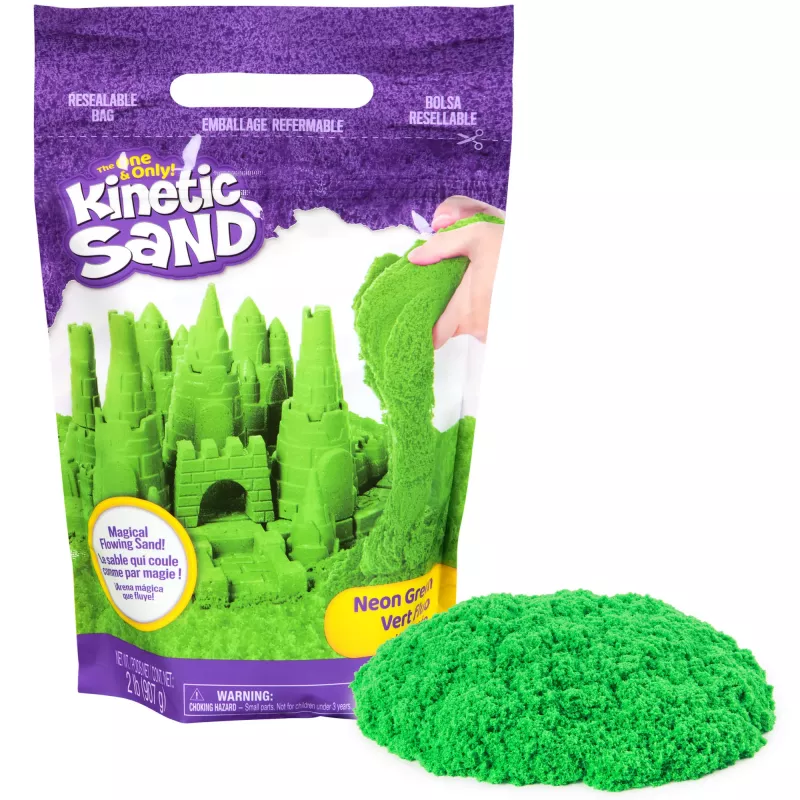 Kinetic Sand, 2 naela rohelist mänguliiva, vormitavad sensoorsed mänguasjad lastele, korduvsuletav kott (pakend võib erineda), alates 3. eluaastast