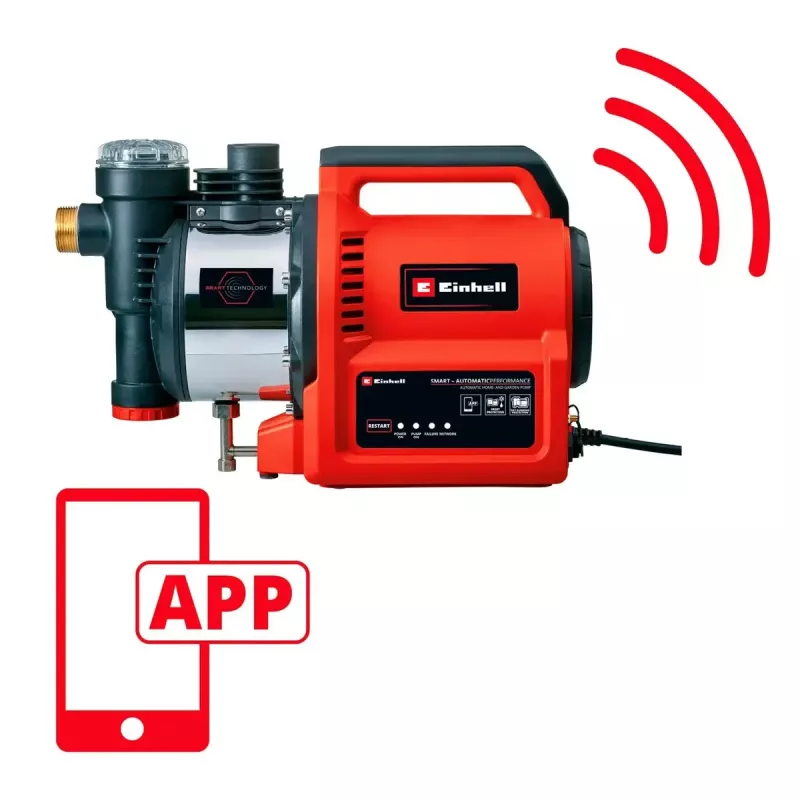 Veepump EINHELL GE‑AW 1144 SMART — 1100 W, rakenduse juhtimine, aia niisutamine ja vee teisaldamine