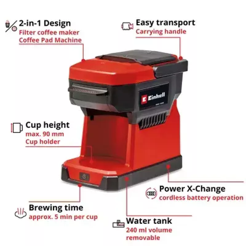 Tilgakohvimasin Einhell 0,24 L TE-CF 18 Li-Solo