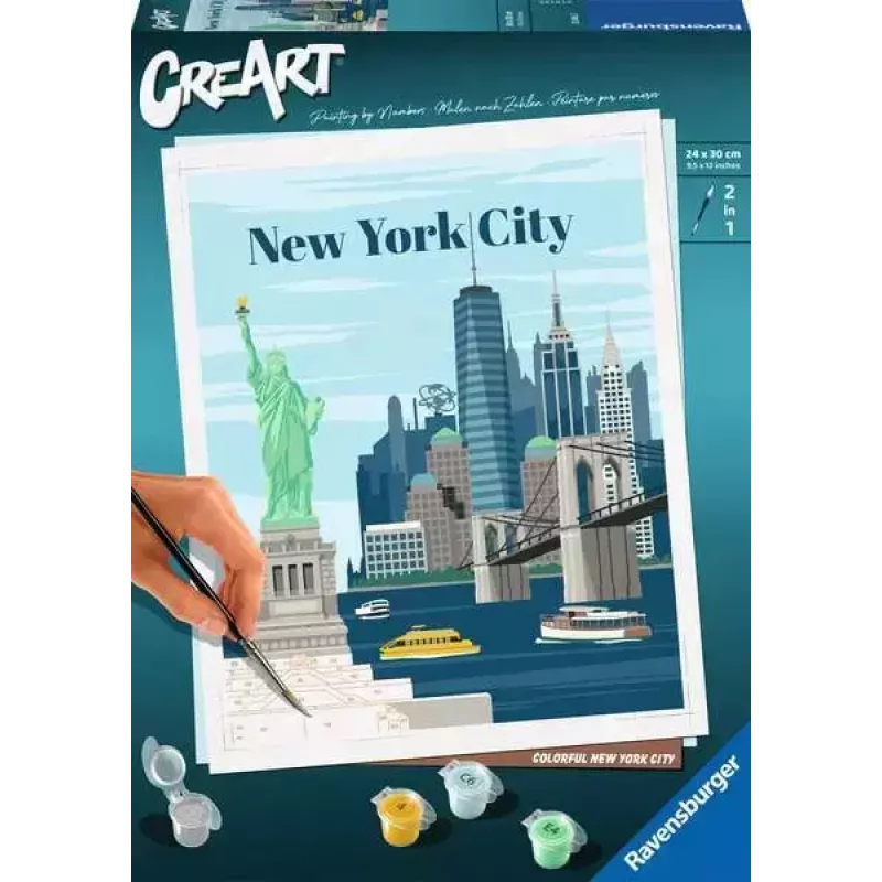 Värvimiskomplekt Ravensburger CreArt — Värviline New York (värvi-numbrite-järgi komplekt)