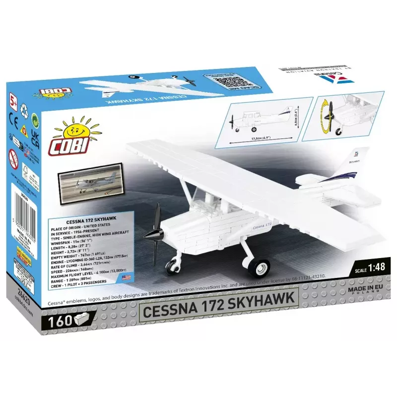 Ehitusmänguasi Cobi Cessna 172 Skyhawk valge ehituskomplekt