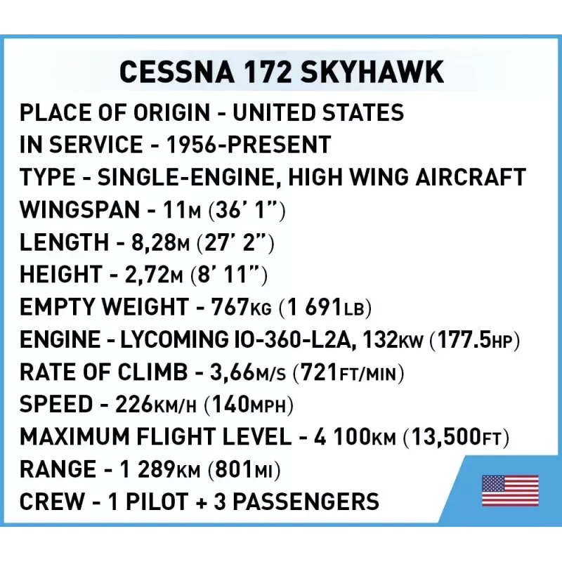 Ehitusmänguasi Cobi Cessna 172 Skyhawk valge ehituskomplekt