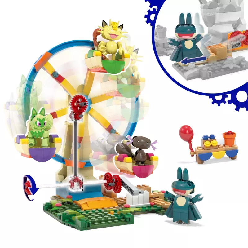 MEGA Pokémoni vaateratta lõbus ehitusmänguasjade komplekt, 4 tegevusfiguuriga (393 tükki) lastele
