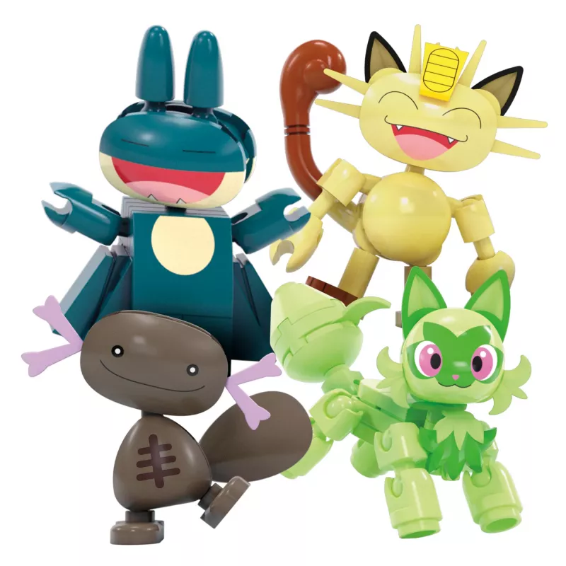 MEGA Pokémoni vaateratta lõbus ehitusmänguasjade komplekt, 4 tegevusfiguuriga (393 tükki) lastele