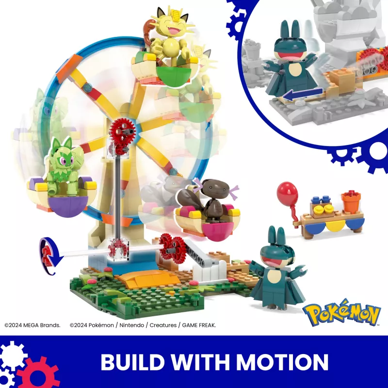MEGA Pokémoni vaateratta lõbus ehitusmänguasjade komplekt, 4 tegevusfiguuriga (393 tükki) lastele