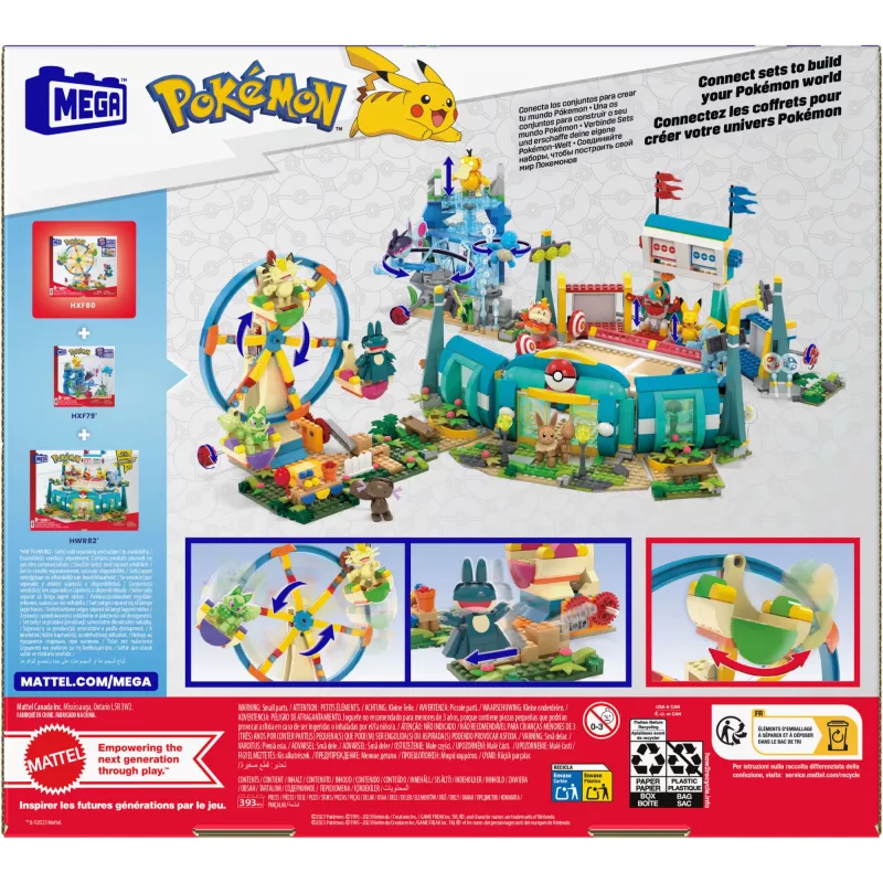 MEGA Pokémoni vaateratta lõbus ehitusmänguasjade komplekt, 4 tegevusfiguuriga (393 tükki) lastele