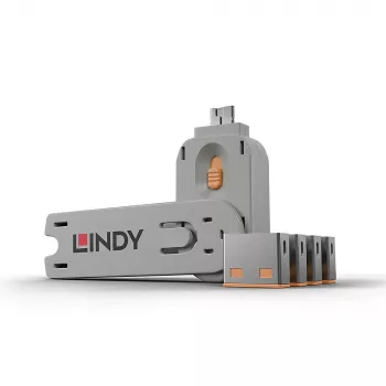 Pordiblokeerija Lindy USB Port Blocker 4 tk komplekt, värvikood oranž