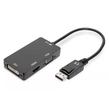 DIGITUS ASSMANN DisplayPort-üleminekukaabel, DP - HDMI+DVI+VGA M-F/F/F, 20 cm, 3-in-1 multimeediakaabel, CE, must