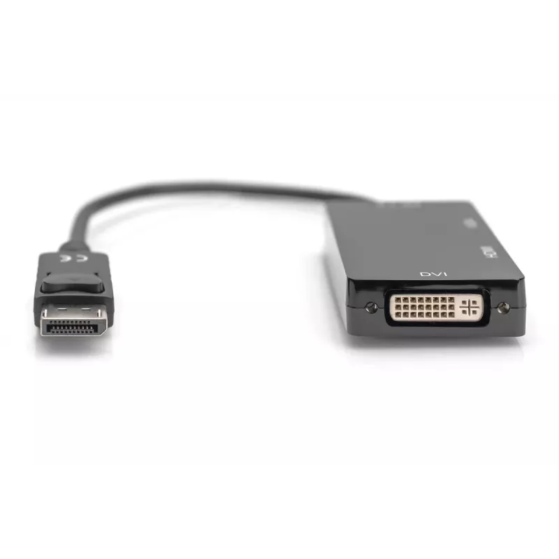 DIGITUS ASSMANN DisplayPort-üleminekukaabel, DP - HDMI+DVI+VGA M-F/F/F, 20 cm, 3-in-1 multimeediakaabel, CE, must