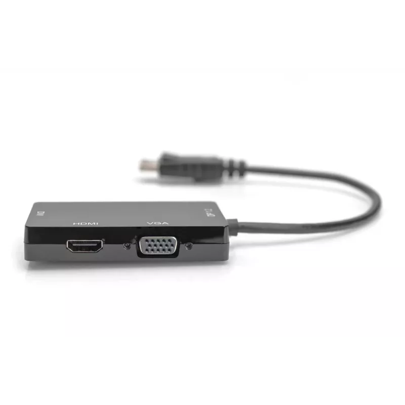 DIGITUS ASSMANN DisplayPort-üleminekukaabel, DP - HDMI+DVI+VGA M-F/F/F, 20 cm, 3-in-1 multimeediakaabel, CE, must