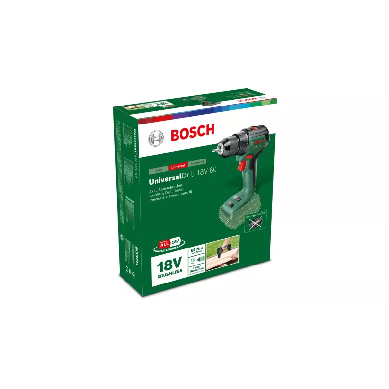 Bosch Universal Drill 18V-60 1900 RPM Keyless 1,3 kg must, roheline