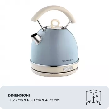 Ariete 2877 Veekeetja Vintage, 1,7L, juhtmeta, sinine, 1,7 L, 2000 W, helesinine, veetaseme indikaator, juhtmeta, filtreerimine