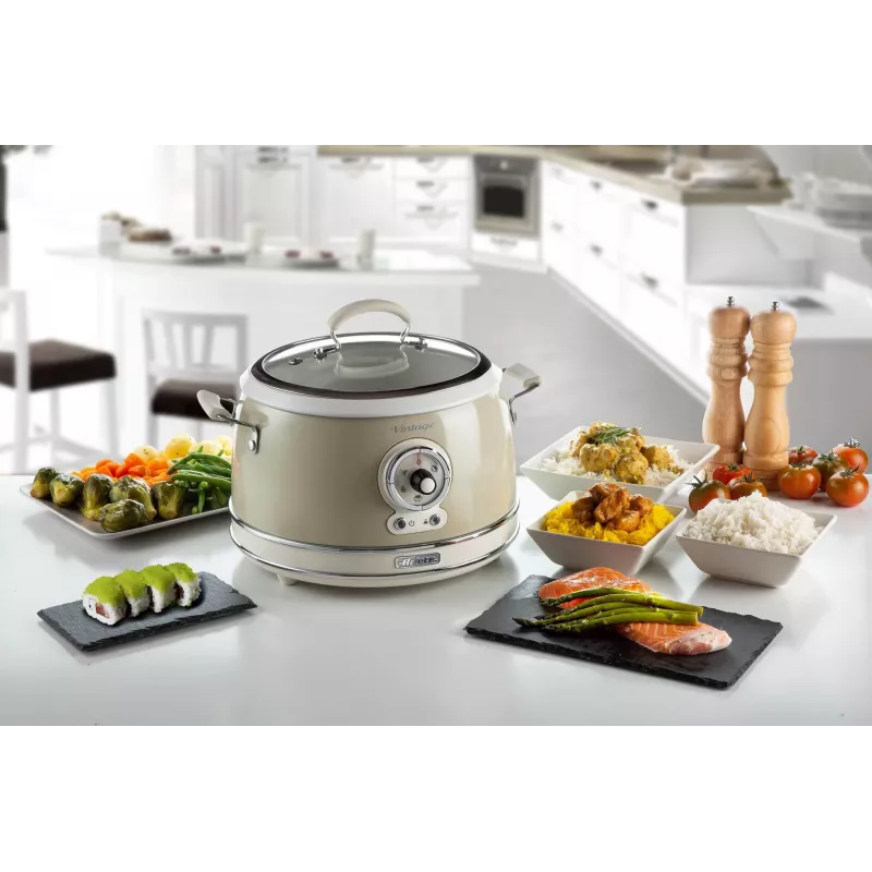 Ariete 2904 riisikeetja – elektriline riisikeetja keraamilise nõuga – kodune sushi – multikeetja – Vintage Line – 3,5 l – 650 W – beež