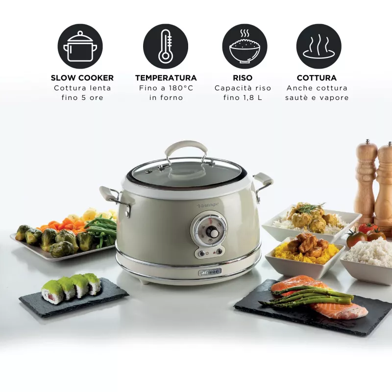 Ariete 2904 riisikeetja – elektriline riisikeetja keraamilise nõuga – kodune sushi – multikeetja – Vintage Line – 3,5 l – 650 W – beež