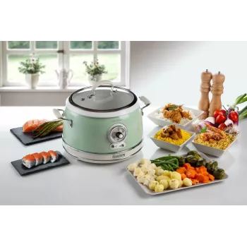 Ariete 2904 riisikeetja - elektriline riisikeetja keraamilise kausiga - kodune sushi - multikeetja - Vintage sarjast - 3,5 L - 650 W - roheline