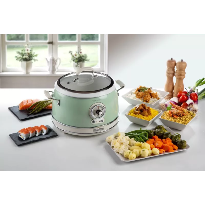 Ariete 2904 riisikeetja - elektriline riisikeetja keraamilise kausiga - kodune sushi - multikeetja - Vintage sarjast - 3,5 L - 650 W - roheline