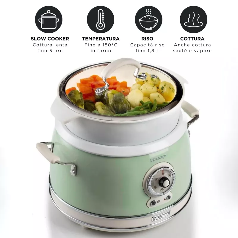 Ariete 2904 riisikeetja - elektriline riisikeetja keraamilise kausiga - kodune sushi - multikeetja - Vintage sarjast - 3,5 L - 650 W - roheline