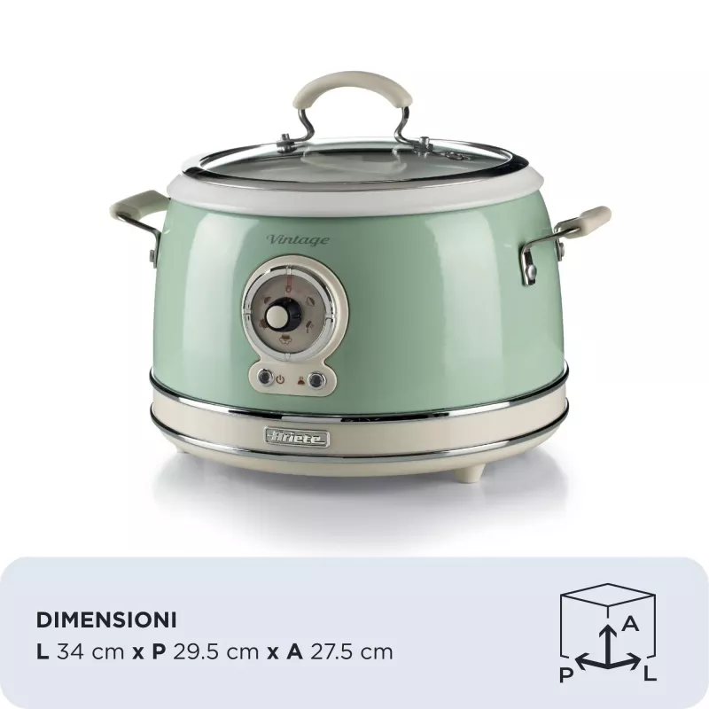Ariete 2904 riisikeetja - elektriline riisikeetja keraamilise kausiga - kodune sushi - multikeetja - Vintage sarjast - 3,5 L - 650 W - roheline