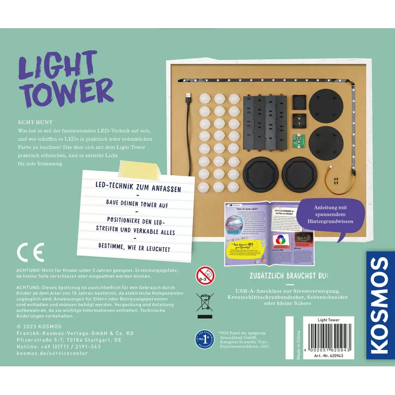 Kosmos Light Tower, katsekomplekt, elekter, 10 a Kosmos Light Tower. Toote tüüp: katsekomplekt, teema: elekter, soovitatav vanus (min): 10 a, valgusefektid