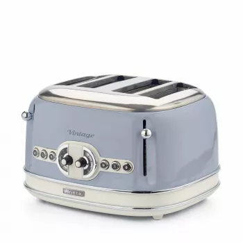 Ariete 156 4-kohaline vintage röster, 1600 W, 6 röstimisastet, roostevabast terasest pastelsinises värvitoonis, ilma võileivakorvideta. Sinine
