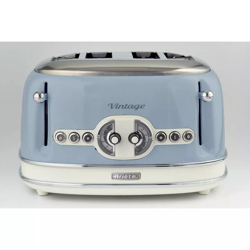 Ariete 156 4-kohaline vintage röster, 1600 W, 6 röstimisastet, roostevabast terasest pastelsinises värvitoonis, ilma võileivakorvideta. Sinine